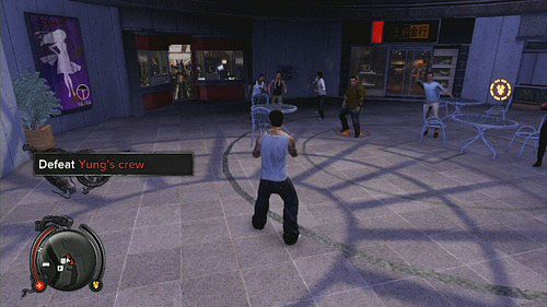 Gdy skończysz, udaj się do zaznaczonej galerii, a następnie pobij znajdujących się tam gangsterów - Initiation | Opis przejścia Sleeping Dogs - Sleeping Dogs - poradnik do gry