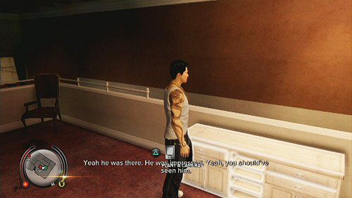 Po zakończeniu cut-scenki umieść podsłuch w szafce obok, a następnie zabierz pendrivea z komputera - Conflicted Loyalties | Opis przejścia Sleeping Dogs - Sleeping Dogs - poradnik do gry