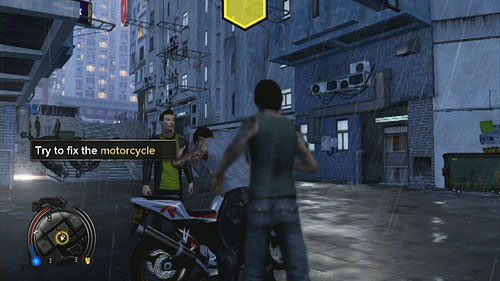 Po krótkiej rozmowie sprawdź stojący niedaleko zepsuty motocykl - Aberdeen | Zadania poboczne w Sleeping Dogs - Sleeping Dogs - poradnik do gry