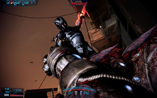 Wychodząc z budynku, przeskocz nad przepaścią i wejdź po drabince do kolejnego kontenera - Namakli | Opis przejścia Mass Effect 3 Leviathan - Mass Effect 3: Leviathan - poradnik do gry