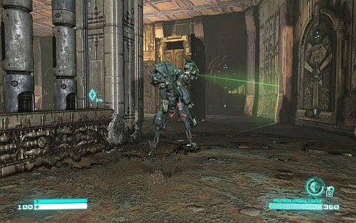 Po wyjściu z niego trafisz na robota przechodzącego przez bramę z zielonymi laserami - Rozdział 4 - Eye of the Storm | Opis przejścia | Transformers Upadek Cybertronu - Transformers: Upadek Cybertronu - poradnik do gry