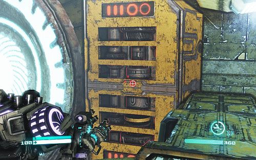 Użyj haka, aby dostać się na wyższą platformę, a następnie zniszcz mechanizmy znajdującą się za metalową osłoną (obrazek) - Rozdział 8 - Combaticons Combine! | Opis przejścia - Transformers: Upadek Cybertronu - poradnik do gry