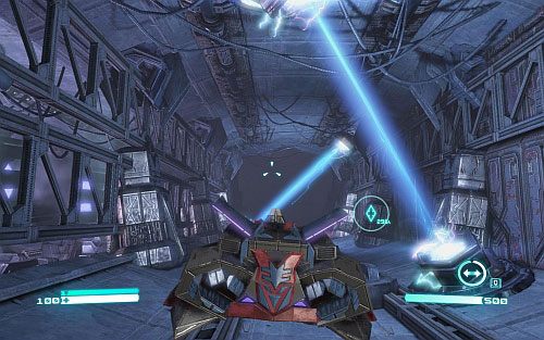 Wleć do włazu, który się otworzy i leć cały czas przed siebie, mijając po drodze niebieskie lasery (obrazek) - Rozdział 11 - Starscreams Betrayal | Opis przejścia - Transformers: Upadek Cybertronu - poradnik do gry