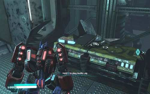 W pomieszczeniu, gdzie natkniesz się na Perceptora - Audio Logs - rozdziały 1-6 | Audio Logs | Transformers Upadek Cybertronu - Transformers: Upadek Cybertronu - poradnik do gry
