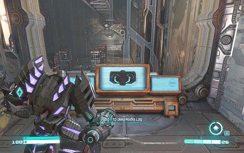 W pomieszczeniu z komputerami i dźwignią przy środkowym z nich - Audio Logs - rozdziały 7-12 | Audio Logs | Transformers Upadek Cybertronu - Transformers: Upadek Cybertronu - poradnik do gry