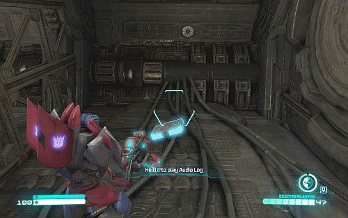Po tym, jak przejdzie pod tobą Shockwave zacznij kierować się przed siebie - Audio Logs - rozdziały 7-12 | Audio Logs | Transformers Upadek Cybertronu - Transformers: Upadek Cybertronu - poradnik do gry