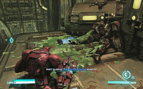 Zabij po cichu strażnika pracującego na komputerze, a potem wejdź po kładce na górę i skręć w lewo - Poradnik do gry - Blueprints | Transformers Upadek Cybertronu - Transformers: Upadek Cybertronu - poradnik do gry