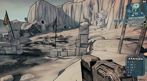 Do drugiej grupy przeciwników [3] dojdziesz idąc na północny zachód od Hammerlocka - This Town Aint Big Enough | Misje poboczne - Southern Shelf | Borderlands 2 - Borderlands 2 - poradnik do gry