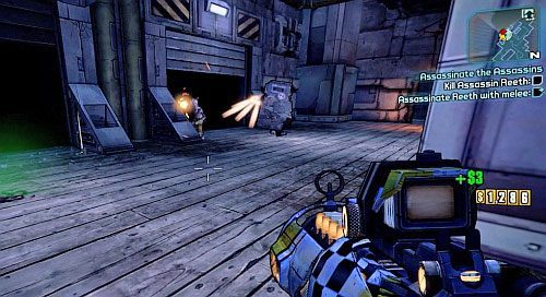 Przejdź nowo otwartym przejściem na prawo od bramy, zza której wyszedł Oney - Assassinate the Assassins | Misje poboczne - Sanctuary | Borderlands 2 - Borderlands 2 - poradnik do gry