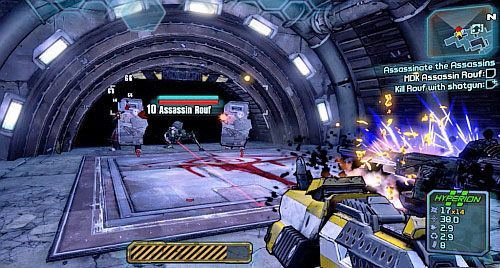 Znajdziesz się w pomieszczenie z ostatnią bramą, za którą kryje się Assassin Rouf (dodatkowe punkty dostaniesz za zabicie go Shotgunem) - Assassinate the Assassins | Misje poboczne - Sanctuary | Borderlands 2 - Borderlands 2 - poradnik do gry