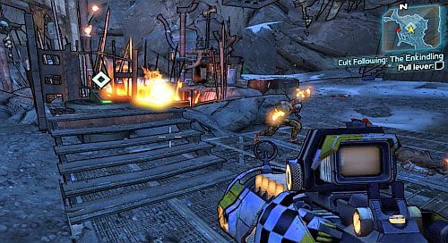 Kiedy dotrzesz na miejsce, po zabiciu wszystkich przeciwników, Użyj dzwigni pokazanej na obrazku - Cult Following - Eternal Flame | Misje poboczne - Sanctuary | Borderlands 2 - Borderlands 2 - poradnik do gry