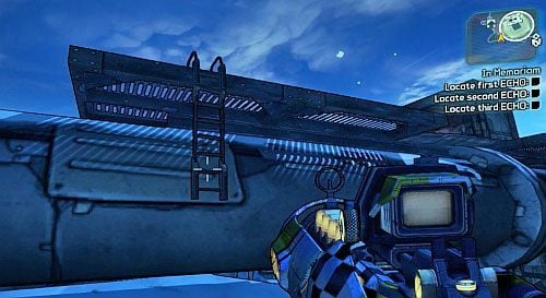 Obróć się w prawo i skocz na drabinę pokazaną na obrazku - In Memoriam | Misje poboczne - Sanctuary | Borderlands 2 - Borderlands 2 - poradnik do gry