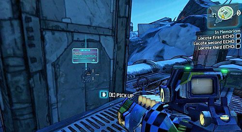 Kiedy wejdziesz do góry, skręć w prawo, a na ścianie filaru znajdziesz ostatni ECHO Recorder - In Memoriam | Misje poboczne - Sanctuary | Borderlands 2 - Borderlands 2 - poradnik do gry