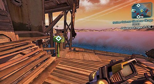 Niektóre skrzynki znajdują się w wyższych częściach obozu - Neither Rain nor Sleet nor Skags | Misje poboczne - Three Horns Valley - Borderlands 2 - poradnik do gry