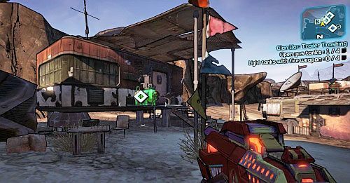 Porozmawiaj z Stevem [1] i jedź do obozu Hodunk [2] - Clan War - Trailer Trashing | Misje poboczne - The Dust | Borderlands 2 - Borderlands 2 - poradnik do gry