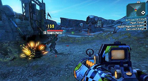 Podczas wędrówki po Tundra Express, w okolicy obozu Bandytów [1], będziesz mógł spotkać Tundra Patrol - No Hard Feelings | Misje poboczne - Tundra Express | Borderlands 2 - Borderlands 2 - poradnik do gry