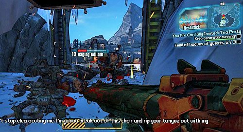 Po przyjęciu zadania, uruchom generator przy wejściu do garażu Tiny - You Are Cordially Invited: Tea Party | Misje poboczne - Tundra Express - Borderlands 2 - poradnik do gry