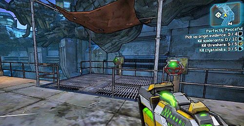 Na dole przedostań się przez magazyn, na drugi koniec, gdzie na zewnątrz, po prawej stronie, będzie czekać następna winda do użycia - Perfectly Peaceful | Misje poboczne - Sanctuary 2 | Borderlands 2 - Borderlands 2 - poradnik do gry