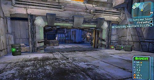 Kiedy zjedziesz niżej, brama do magazynu (obrazek), otworzy się i ze środka wyjdą przeciwnicy - Safe and Sound | Misje poboczne - Sanctuary 2 | Borderlands 2 - Borderlands 2 - poradnik do gry