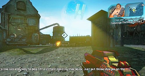 Upadający szyld otworzy przejście do obozu, gdzie się udaj - Clan War - Starting the War | Misje poboczne - Sanctuary 2 | Borderlands 2 - Borderlands 2 - poradnik do gry