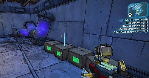 Kolejne Slag Experiment Note, znajdziesz w pomieszczeniu oznaczonym numer [4], w kartonie pokazanym na obrazku - Doctors Orders | Misje poboczne - Sanctuary 2 | Borderlands 2 - Borderlands 2 - poradnik do gry