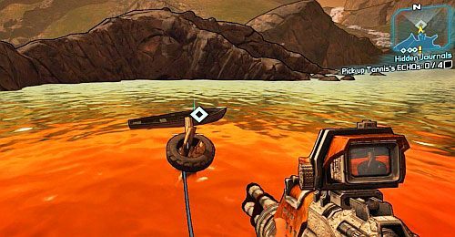 Kiedy pozbędziesz się przeciwnika, dziennik znajdziesz na łódce, zza domkiem na wodzie - Hidden Journals | Misje poboczne - Sanctuary 2 | Borderlands 2 - Borderlands 2 - poradnik do gry