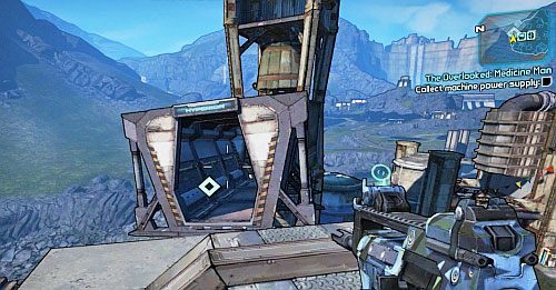Przejdź z dachu budynku obok wieży, do kontenera (obrazek), gdzie znajdziesz Power Supply - The Overlooked - Medicine Man | Misje poboczne - Sanctuary 2 | Borderlands 2 - Borderlands 2 - poradnik do gry