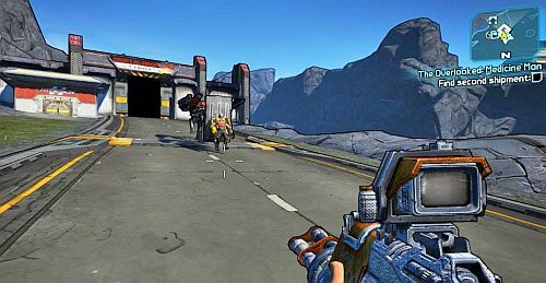 Tutaj spotkasz kupca pokazanego na obrazku, wraz z obstawą Robotów - The Overlooked - Medicine Man | Misje poboczne - Sanctuary 2 | Borderlands 2 - Borderlands 2 - poradnik do gry