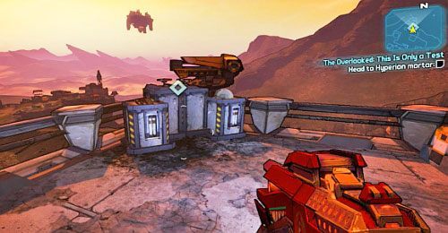 Przyjmij zadanie od Karima [1] i udaj się do południowej części The Highlands, do obozu Robotów [2] - The Overlooked - This Is Only a Test | Misje poboczne - The Highlands - Borderlands 2 - poradnik do gry