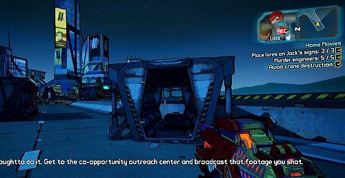 Teraz udaj się na koniec mostu i umieść nadajnik w wyznaczonym miejscu [6] - Home Movies | Misje poboczne - Sanctuary 3 | Borderlands 2 - Borderlands 2 - poradnik do gry