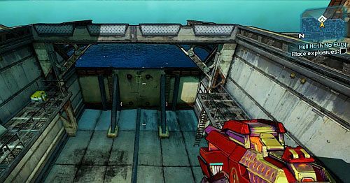 Zejdź na dół i umieść ładunek na tamie (musisz podskoczyć i szybko wcisnąć Użyj) - Hell Hath No Fury | Misje poboczne - Sanctuary 3 | Borderlands 2 - Borderlands 2 - poradnik do gry