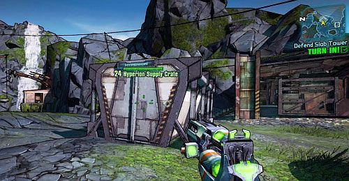Jeżeli działko zostanie zniszczone lub któraś z linii obrony zostanie przełamana, kontynuuj niszczenie Robotów pieszo - Misje poboczne - Defend Slab Tower | Borderlands 2 - Borderlands 2 - poradnik do gry