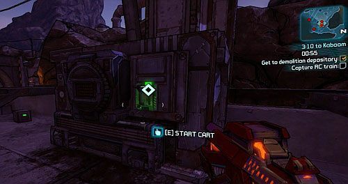 Użyj tablicy z zadaniami [1], by otrzymać misję - 3:10 to Kaboom | Misje poboczne - Lynchwood | Borderlands 2 - Borderlands 2 - poradnik do gry