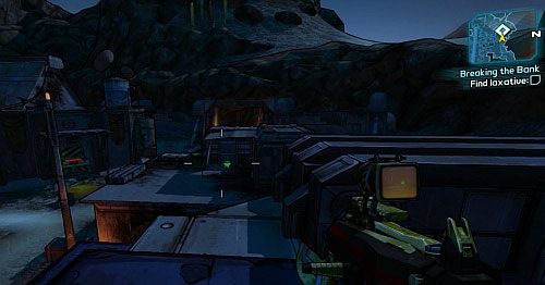 Na dachu budynku, po przeciwnej stronie banku, znajdziesz Laxative - Breaking the Bank | Misje poboczne - Lynchwood | Borderlands 2 - Borderlands 2 - poradnik do gry