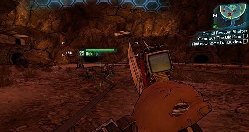 Po przyjęciu zadania [1], podążaj za Dukino w kierunku starej kopalni [4] - Animal Rescue - Food, Shelter | Misje poboczne - Lynchwood | Borderlands 2 - Borderlands 2 - poradnik do gry