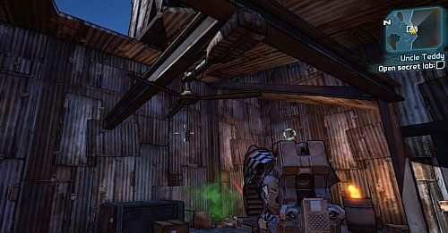 Po przyjęciu zadania z tablicy [1], udaj się do miejsca zamieszkania Tedda [2] - Uncle Teddy | Misje poboczne - Arid Nexus Badlands | Borderlands 2 - Borderlands 2 - poradnik do gry