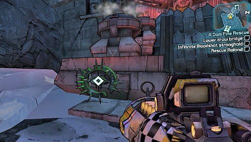 Kiedy Bad Maw padnie, z jego ciała podnieś Bridge key, który użyj na zamku pokazanym na obrazku, tuż obok mostu - A Dam Fine Rescue | Zadania główne w Borderlands 2 - Borderlands 2 - poradnik do gry