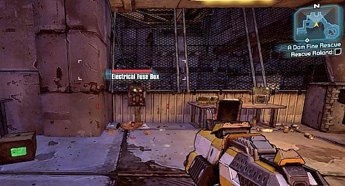 Skorzystaj z nich i dojdź do końca pomieszczenia, gdzie po lewej stronie zniszcz bezpiecznik, pokazany na obrazku - A Dam Fine Rescue | Zadania główne w Borderlands 2 - Borderlands 2 - poradnik do gry