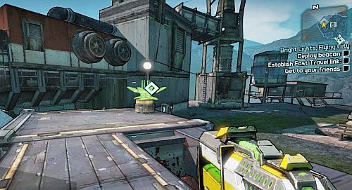 Kiedy pokonasz przeciwnika, z ziemi podnieś Lunar Supply Beacon i skieruj się do północnego lub południowego przejście do The Highlands [5] - Bright Lights, Flying City | Zadania główne w Borderlands 2 - Borderlands 2 - poradnik do gry