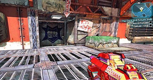 Teraz wróć przed wejście do kryjówki The Slab King [3] i wejdź po schodach, po lewej stronie, na górę - The Once and Future Slab | Zadania główne w Borderlands 2 - Borderlands 2 - poradnik do gry
