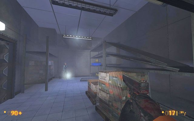 Przesuń wspomnianą platformę niemalże na sam koniec - jako, że dystans jest spory będziesz musiał prawdopodobnie wybrać się pod platformę, by sprawdzić czy została ona przesunięta w taki sposób, aby bezproblemowo stworzyć połączenie między jedną a drugą częścią wentylacji - Office Complex - Kompletując drużynę | Office Complex | Black Mesa - Black Mesa - poradnik do gry