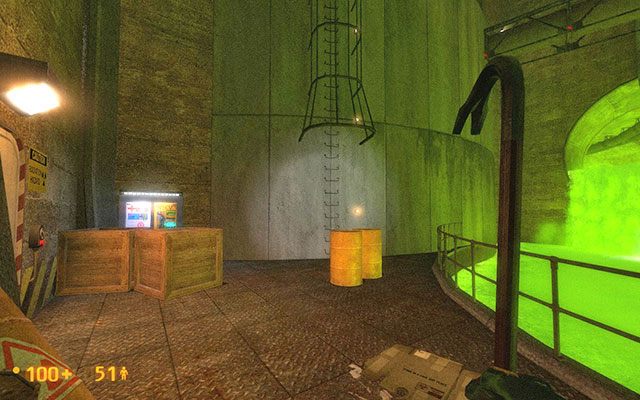 Nadszedł czas na kolejny spacer po rurach, ale zanim ruszysz w dalszą drogę, zejdź po drabinie na małą platformę, gdzie znajduje się aparat medyczny i urządzenie regenerujące kombinezon - Blast Pit - Wielkie grillowanie | Blast Pit | Black Mesa - Black Mesa - poradnik do gry