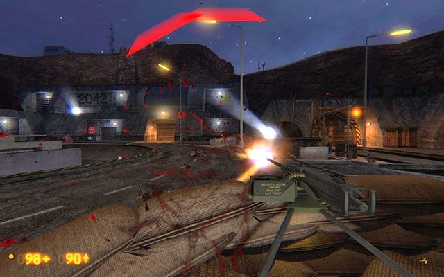 Postaraj się dobiec po karabinu maszynowego znajdującego się tuż po lewej stronie od głównej bramy i przy jego pomocy pozbądź się nadciągających posiłków przeciwnika - On a Rail - 3... 2... 1... Start! | On a Rail | Black Mesa - Black Mesa - poradnik do gry