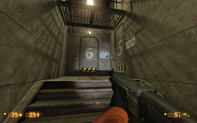 Wyjdź po schodach na górę i przejdź przez metalowe drzwi oznaczone numerkiem 2 - Apprehension - Podwodne polowanie | Apprehension | Black Mesa - Black Mesa - poradnik do gry