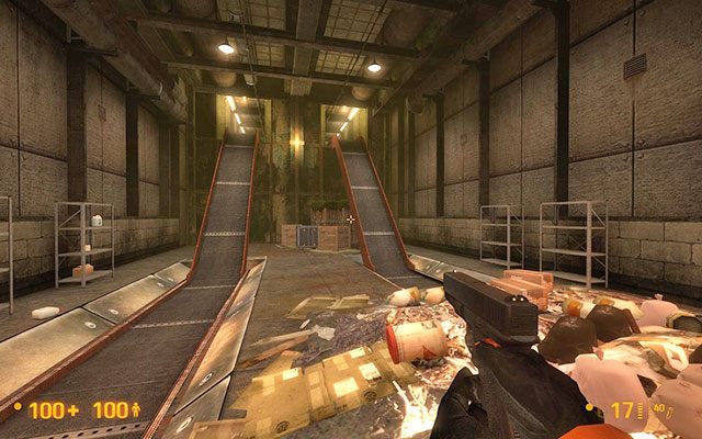 Idź przed siebie, a po chwili dotrzesz do niewielkiego pomieszczenia z dwoma taśmociągami - Residue Processing - Radioaktywnie | Residue Processing | Black Mesa - Black Mesa - poradnik do gry