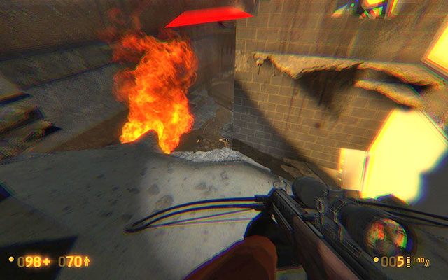 Ostrożnie zbliż się do krawędzi zrujnowanego piętra i rozejrzyj się po zlokalizowanych niżej pomieszczeniach - Surface Tension - Wsparcie artyleryjskie | Surface Tension | Black Mesa - Black Mesa - poradnik do gry