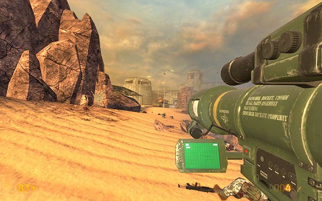 Przeszedłszy przez bramkę natychmiast pochyl się i schowaj się za jednym z głazów - wykorzystasz je w charakterze osłon przed przeciwnikami, którzy znajdują się w pobliżu - Forget About Freeman - Walka z gąsienicami | Forget About Freeman | Black Mesa - Black Mesa - poradnik do gry