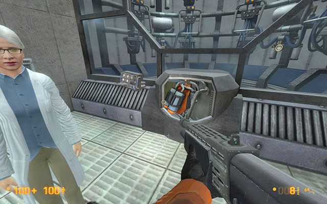 Uzbroiwszy się po zęby, podejdź do kobiety naukowca i po chwili odbierz z komory najnowszy wynalazek specjalistów z Black Mesa - Lambda Core - Teleportacja | Lambda Core | Black Mesa - Black Mesa - poradnik do gry