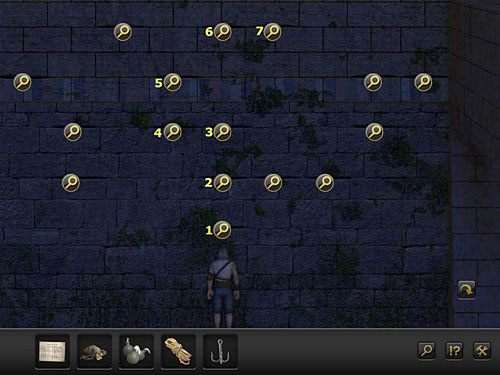 Kliknij pierwszą szczelinę (1) nad głową mężczyzny, a potem przemieść go - Dostań się do Biblioteki Aleksandryjskiej | Prolog - Aleksandria, Egipt - Secret Files 3: The Archimedes Code - poradnik do gry