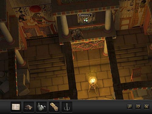 Przy kolumnach nie przegap wiszącego na ścianie sztandar z lnianej tkaniny - za chwilę okaże się niezbędny - Dostań się do magazynu z papirusami | Prolog - Aleksandria, Egipt - Secret Files 3: The Archimedes Code - poradnik do gry